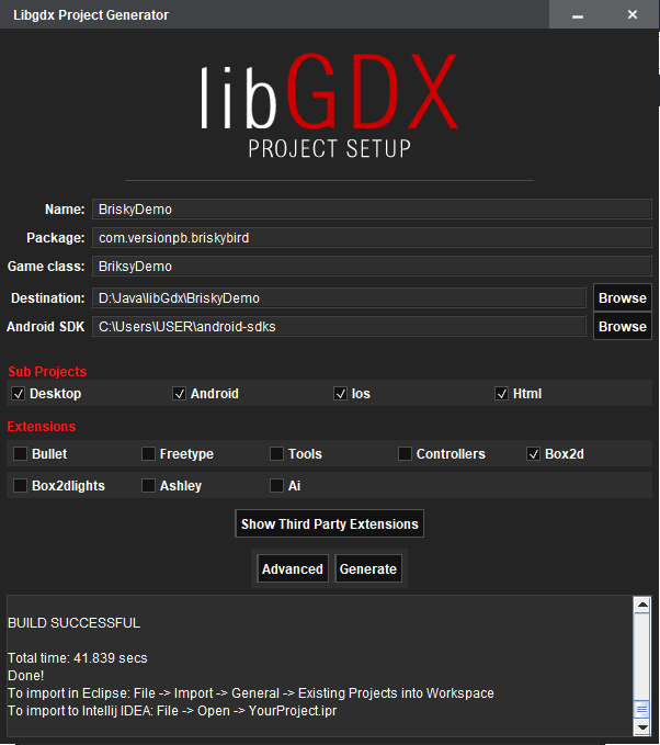 LibGDX Build Successful - VersionPB